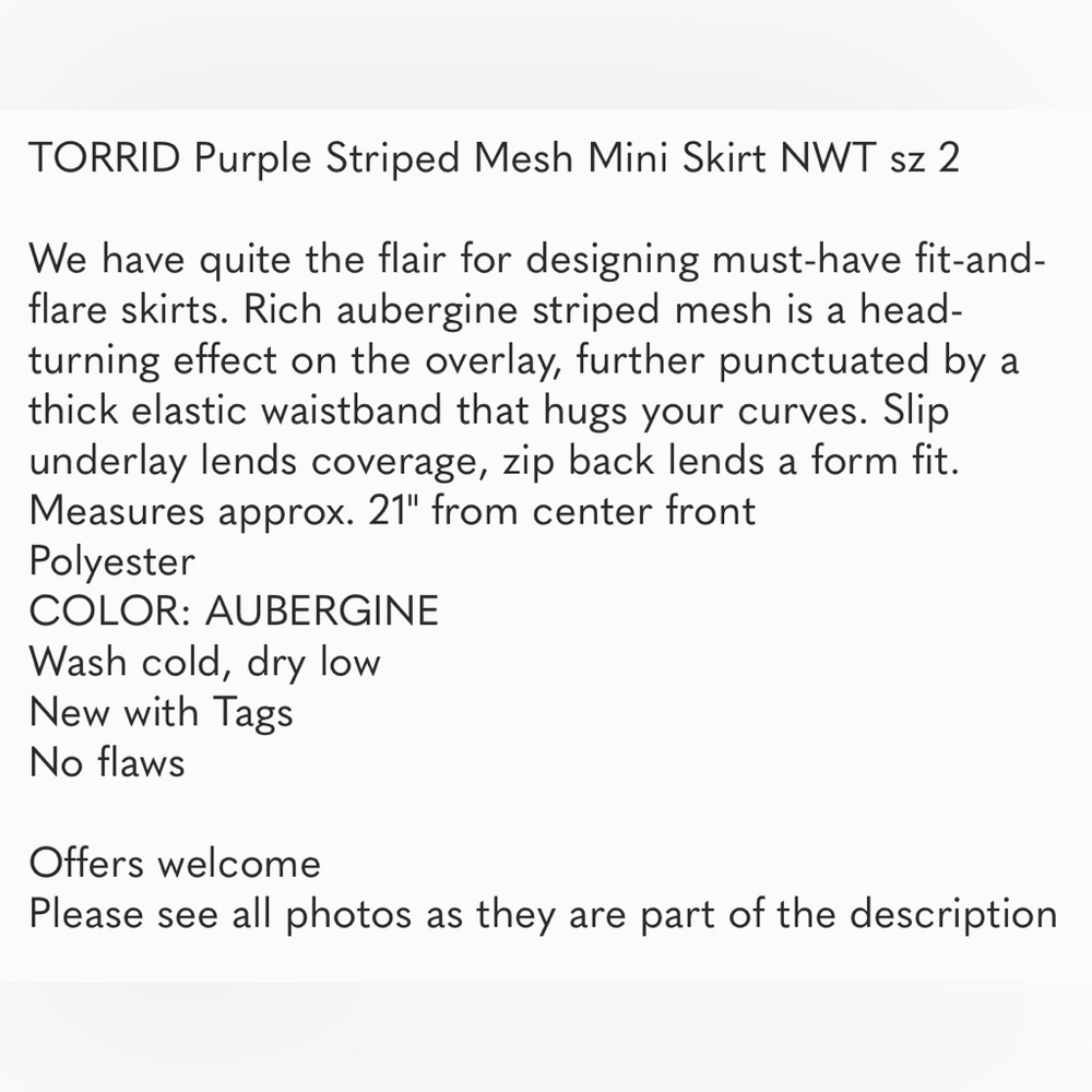 TORRID Purple Striped Mesh Mini Skirt NWT sz 2 - Picture 6 of 9